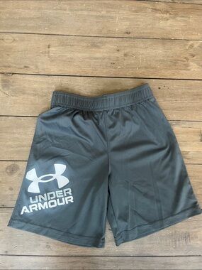 Under Armour Boys Athletic Shorts — Dark Gray with White Logo
